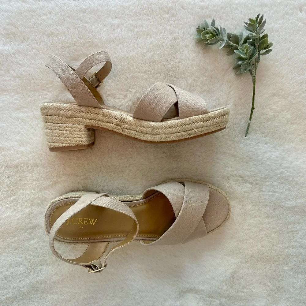 J. Crew Beige Espadrille Sandals, 9.5, NWOT